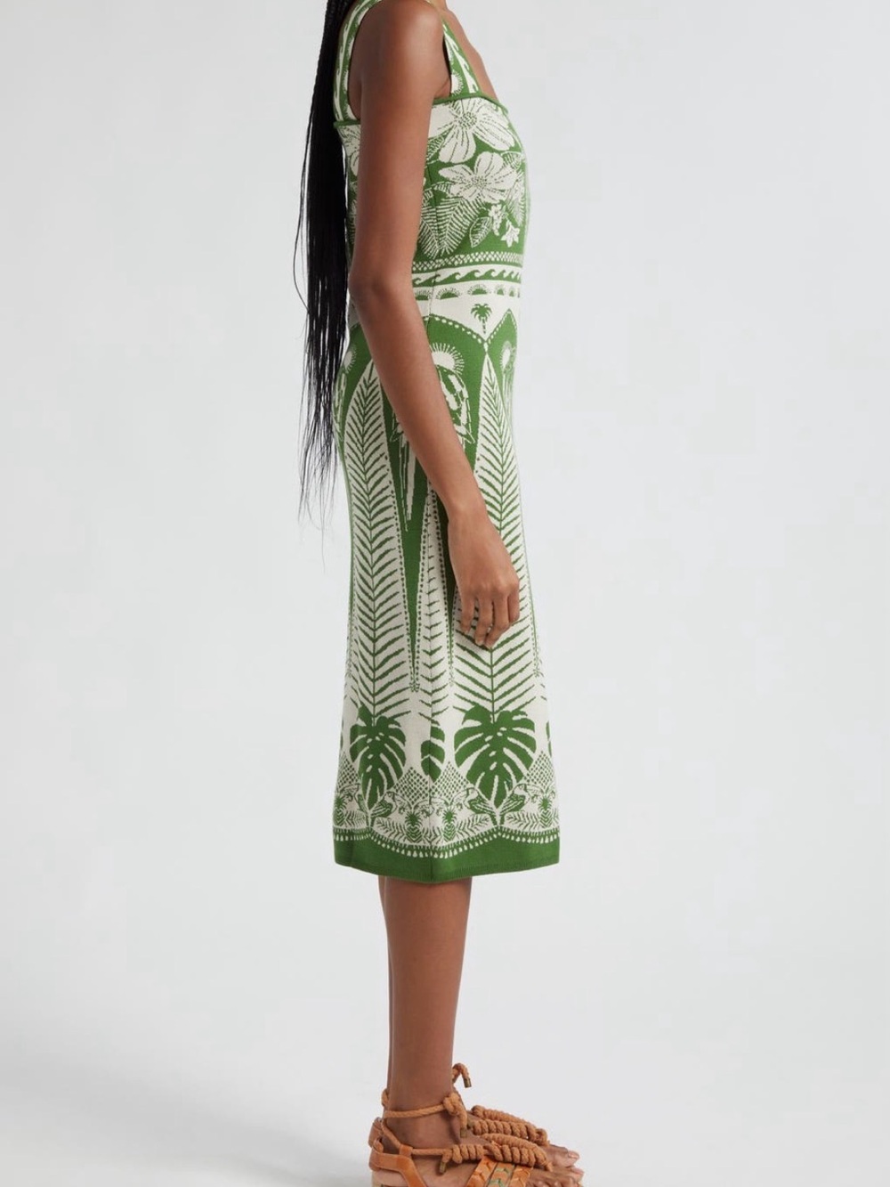 FARM Rio Green and White Tropical Knit Midi Dress size M new no tags - Picture 7 of 9